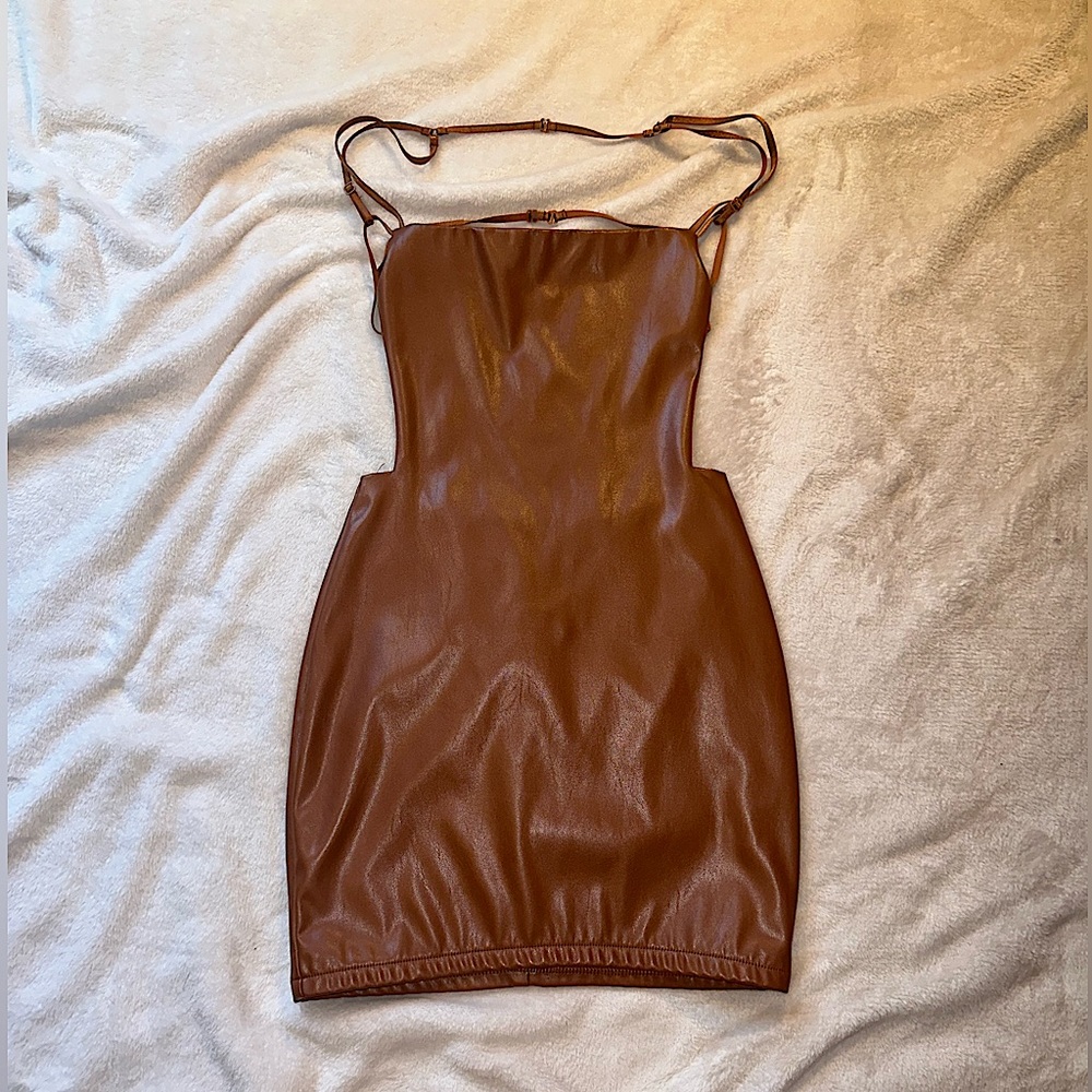 Faux Brown leather dress 👜
